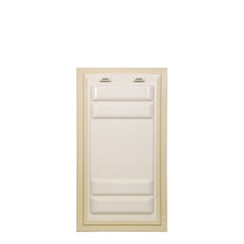 Beige-framed pet door closure panel.