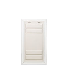 A white dog door is shown against a white background.
