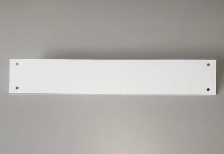 A white rectangular board with four holes is centered on a gray background.