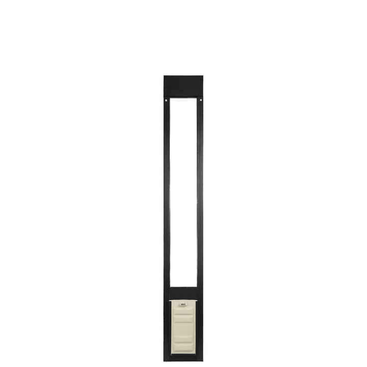 Black-framed pet door insert for sliding glass door.