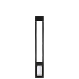 Black patio door insert with a dog door.