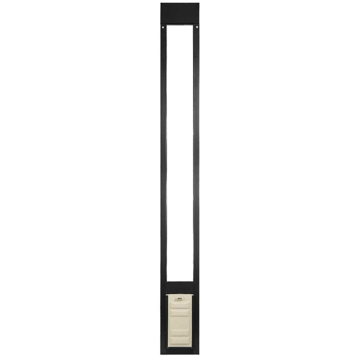 Tall, rectangular pet door frame in black with a white insert on the bottom.