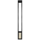 A long, black-framed pet door with a white panel at the bottom.