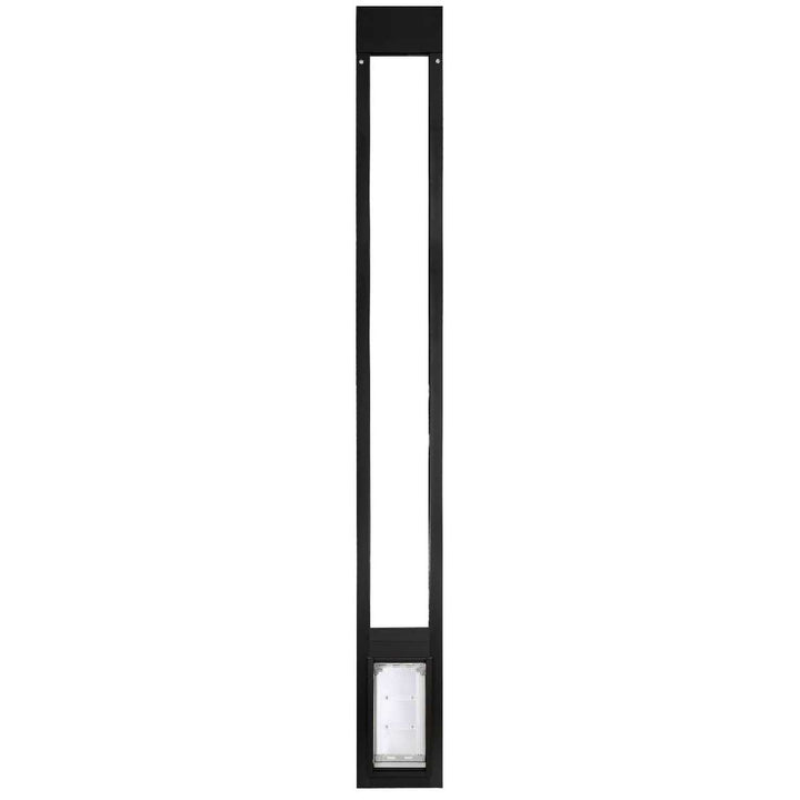 Black sliding glass door pet door insert.