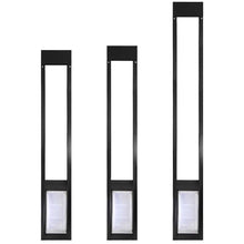 Three black-framed, differently-sized pet doors on a white background.