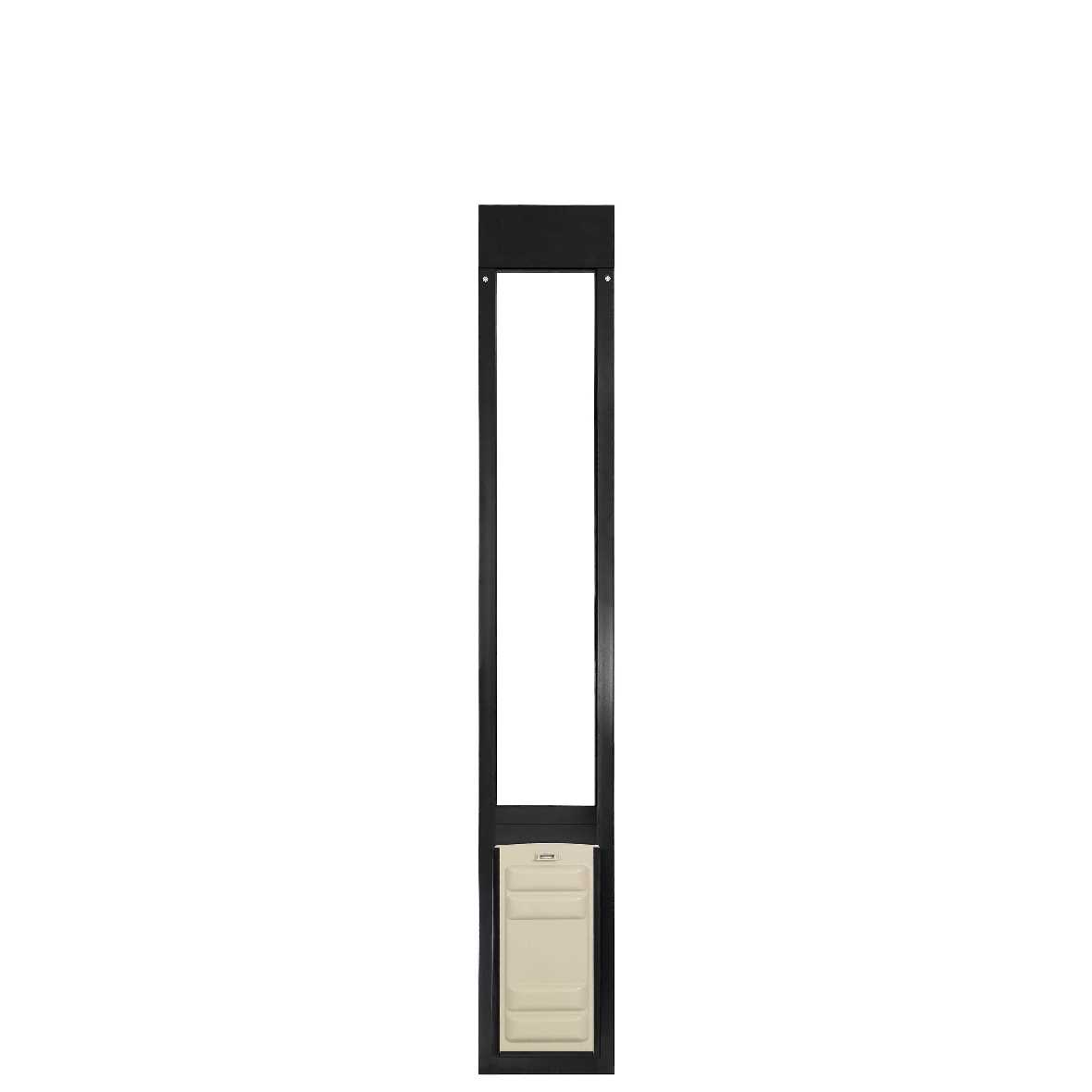 Black-framed pet door insert for sliding glass doors.