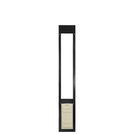 Black-framed pet door insert for sliding glass doors.