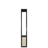 A black-framed pet door insert with a cream-colored door.