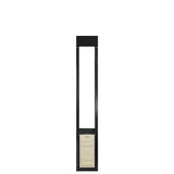 A black-framed pet door is displayed vertically.