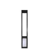 A black pet door insert for a sliding glass door.