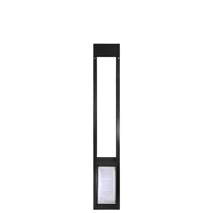 Black framed pet door insert.