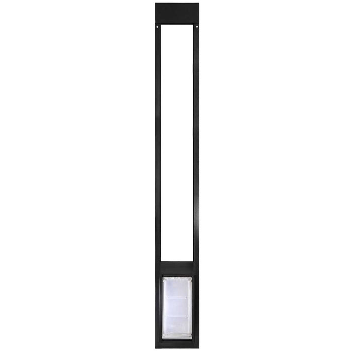 Black pet door insert for a sliding glass door.
