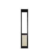 Black-framed sliding glass door insert with pet door.