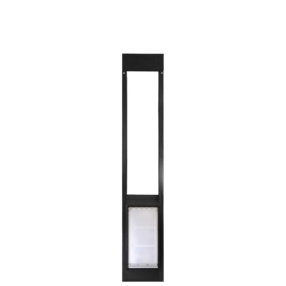 Black-framed pet door for sliding glass door.