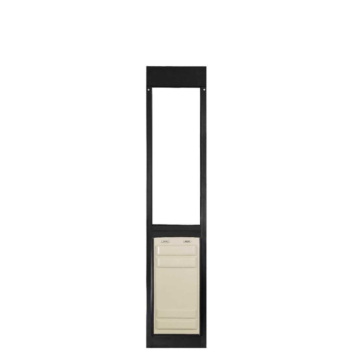 Black-framed pet door insert.