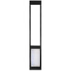 Endura Flap Custom Thermo Panel 3e with Dual pane Glass, tall sliding-glass-door panel in a black aluminum frame, with a clear glazed section and a larger pet door with a clear flap.
