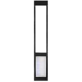 A black sliding glass door insert with a pet door_Color_Black