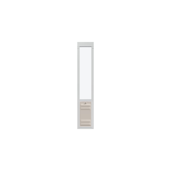 A white pet door is isolated on a white background.
