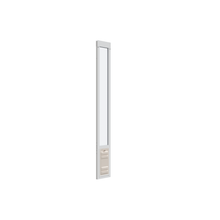 A white sliding glass door insert with a pet door.