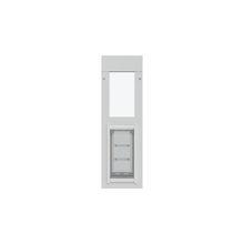 White-framed pet door with clear panels.