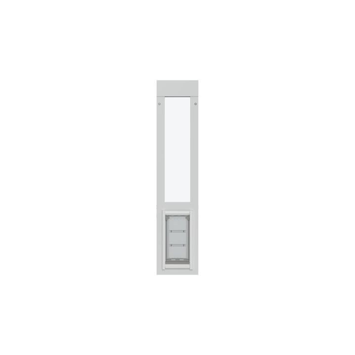 Gray pet door insert with clear panels.