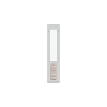 White pet door insert with a clear pane above and a beige pet door panel below.