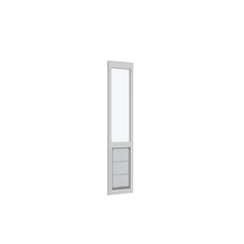 White pet door insert with clear glass panel.