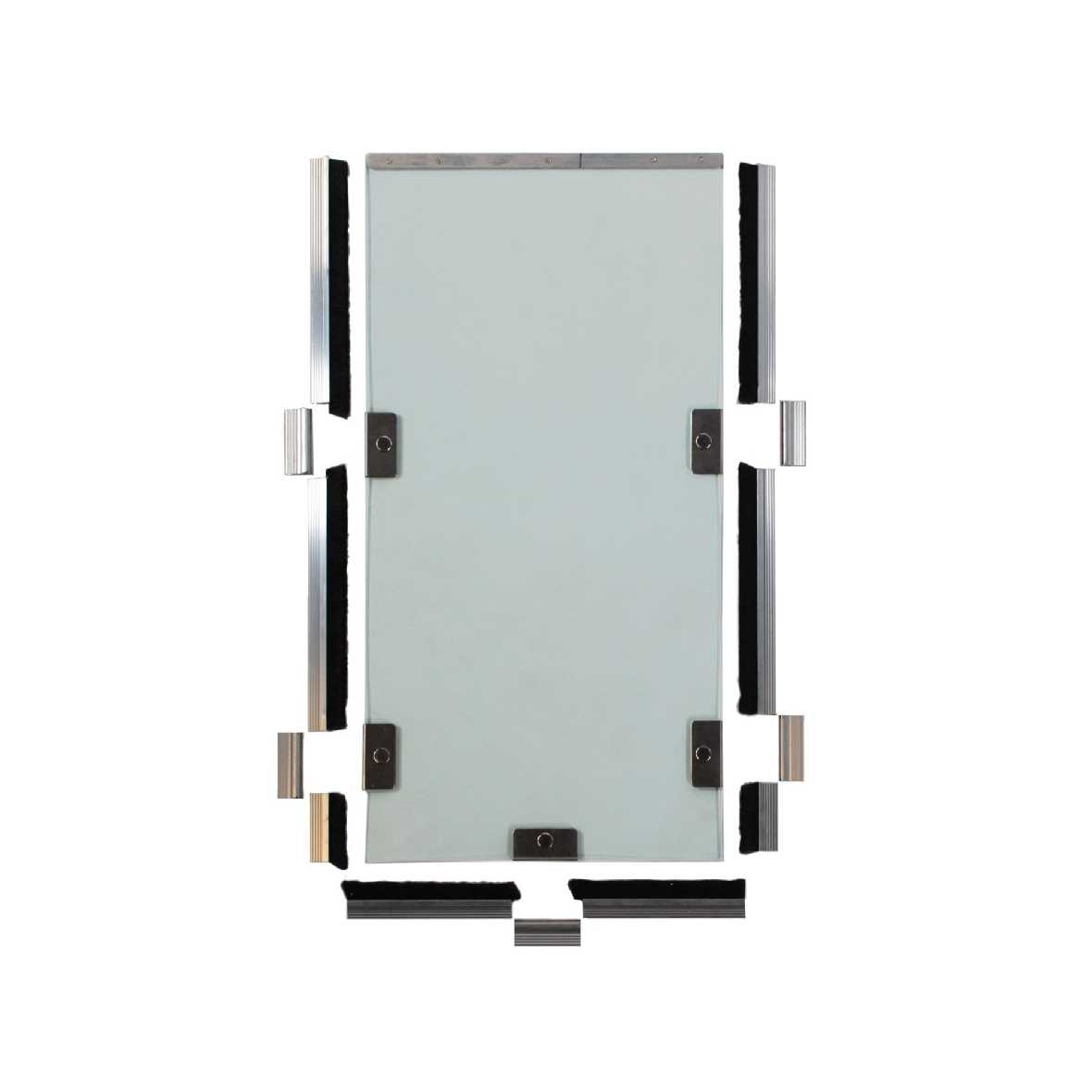 A white rectangle with metal brackets.