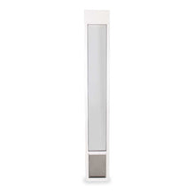 A white sliding glass door insert with a pet door at the bottom.