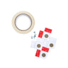 A roll of tape, screws, and 3M VHB adhesive squares are arranged on a white surface.