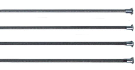 Four metal cables with rounded ends, arranged horizontally.