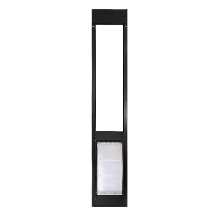 Black frame with a rectangular dog door.
