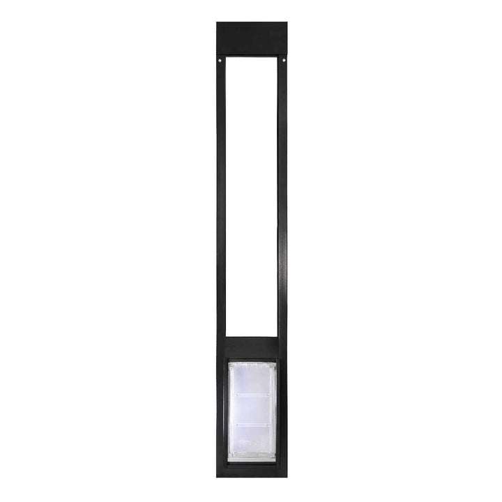 Black sliding glass door dog door insert.