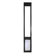 A black frame with a dog door at the bottom is pictured against a white background.