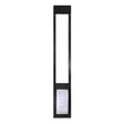 Endura Flap Custom Thermo Panel 3e with Dual pane Glass, bronze, medium flap, tall narrow bronze aluminum frame with clear glass upper section and a translucent ribbed flap at the bottom.