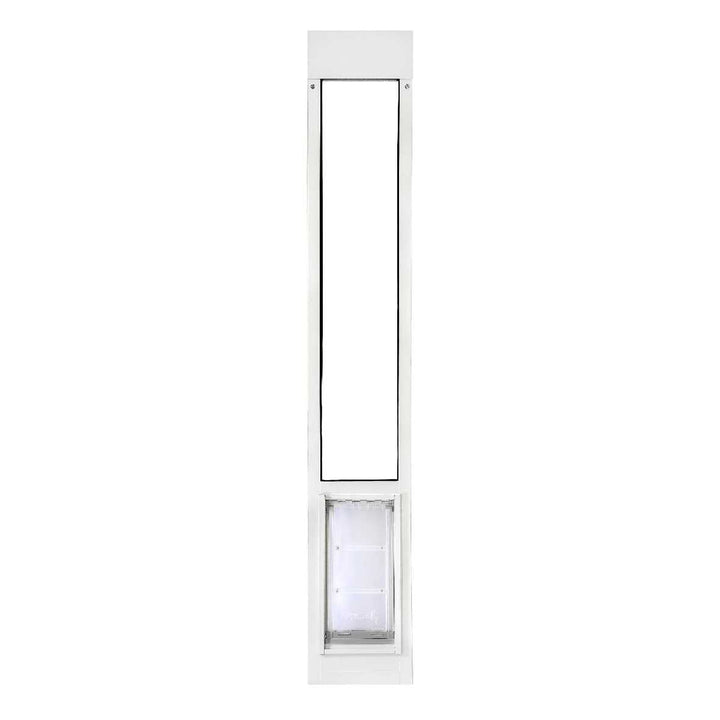 White sliding glass door insert with pet door.