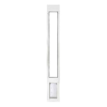 White sliding glass door insert with a pet door.