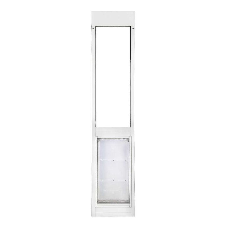 White pet door insert for sliding glass door.