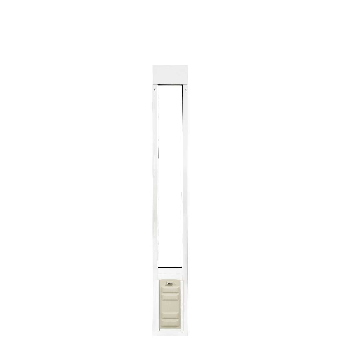 White sliding glass door pet door insert.