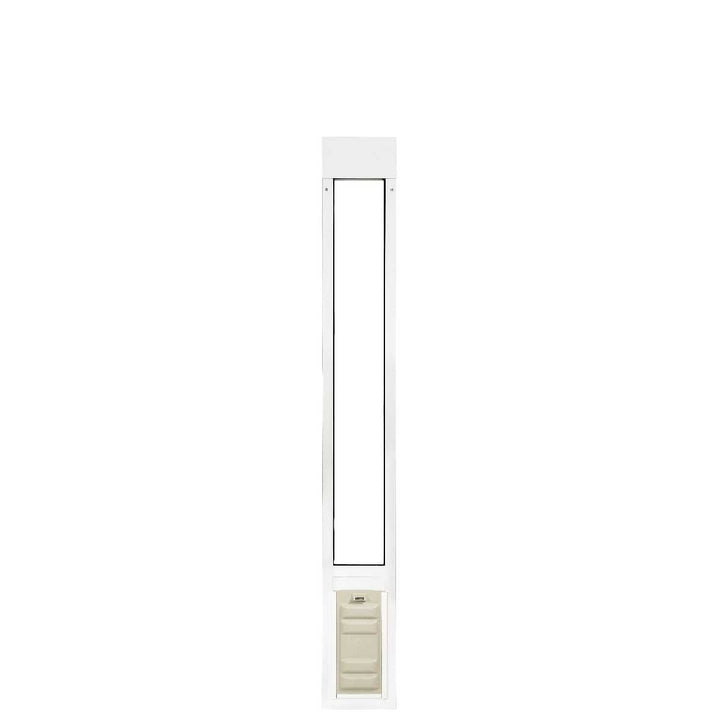 White sliding glass door pet door insert.