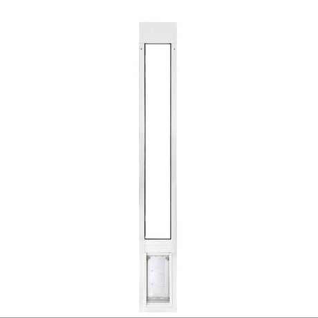 White patio door insert with a pet door.