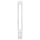 White-framed sliding glass door insert with a pet door.