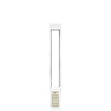 A white, vertical pet door frame.