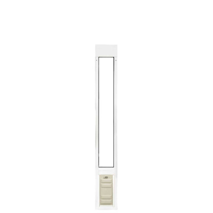 White pet door for a sliding glass door.