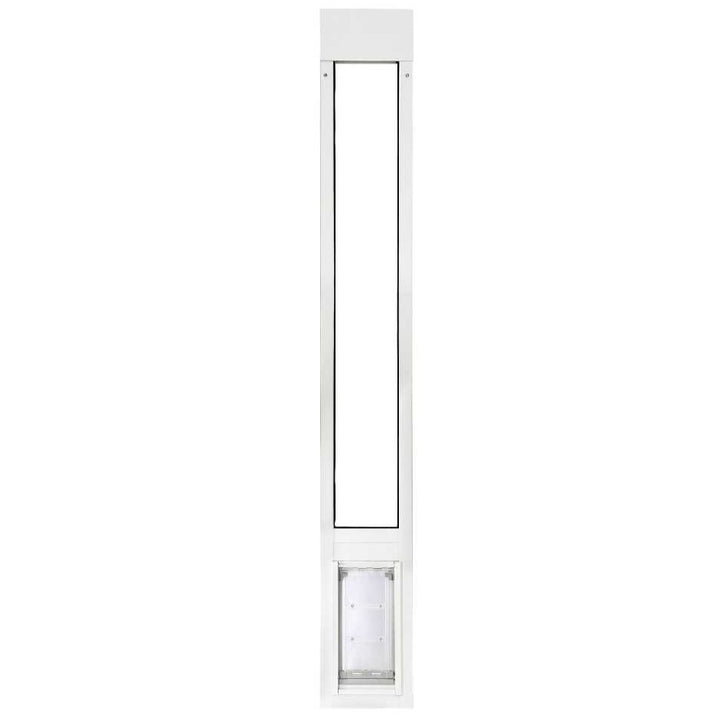 White sliding glass door pet door insert.
