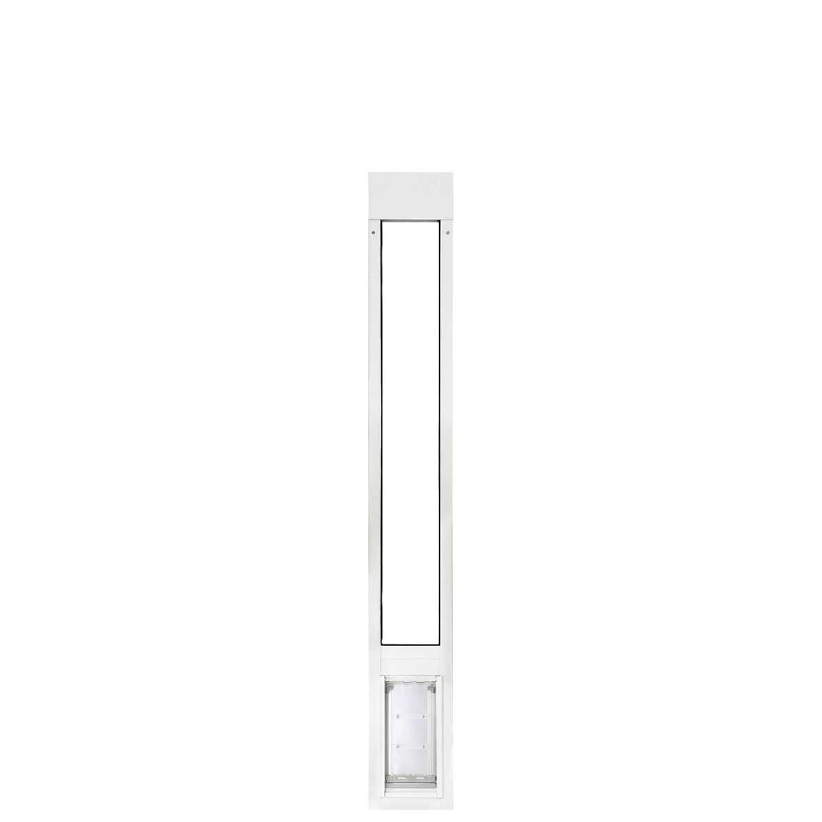 White pet door insert for a sliding glass door.