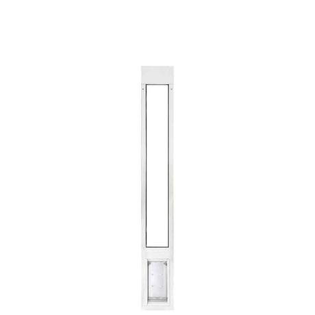 White pet door insert for a sliding glass door.