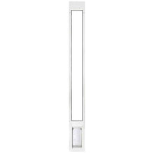 White sliding glass door insert with a pet door at the bottom.