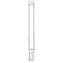 White sliding glass door insert with a pet door.