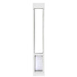 Endura Flap Custom Thermo Panel 3e with Dual pane Glass, white, medium flap, tall narrow white patio panel with clear glass upper section and a medium rectangular flap with a translucent flap.